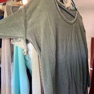 Green distressed light  long sleeve